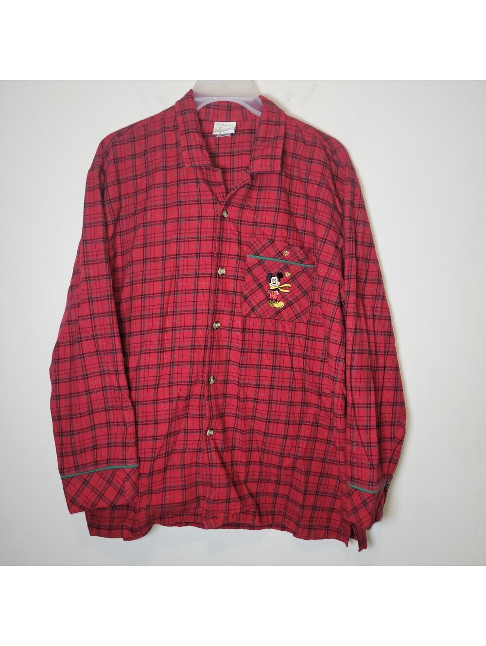 Vintage Disney Store Mickey Mouse Plaid Flannel Sleep Shirt Women's XL Christmas